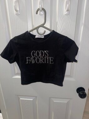 Black "God's Favorite" Crop Tee - Women's Sparkle Graphic